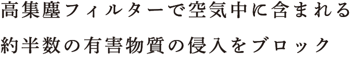 高集塵フィルターで空気中に含まれる約半数の有害物質の侵入をブロック